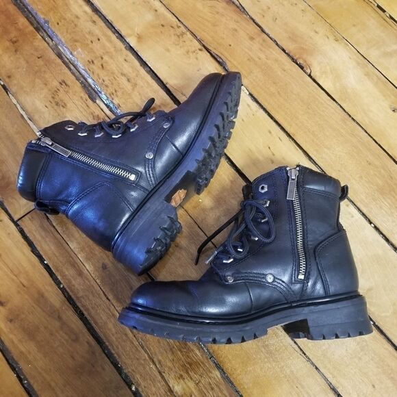 Harley Davidson Distressed Chunky Lace-up Motorcycle Moto Boot Ankle Booties 6.5 - Picture 5 of 9